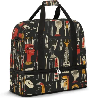 Travel Duffel Bag with Shoe Compartment, Funny Egyptian Pattern Shoulder Weekender Bags for Women, Foldable Waterproof Travel Bag Carry on Bag