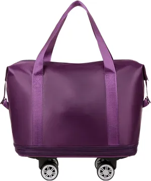 Travel Duffel Bag with Wheels, Expandable Foldable Rolling Luggage Bag with Detachable Wheels for Wome, Rolling Duffle Bag, Carry On, Large Weekend Bag Overnight Bag (Dark purple)