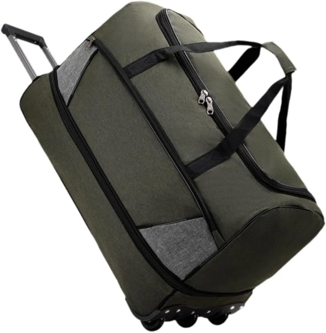 Travel Duffel Bag with Wheels Suit Dress Bag Carrying Case Telescopic Aluminum Handle for Gym Sport Water Resistant Versatile, Green L
