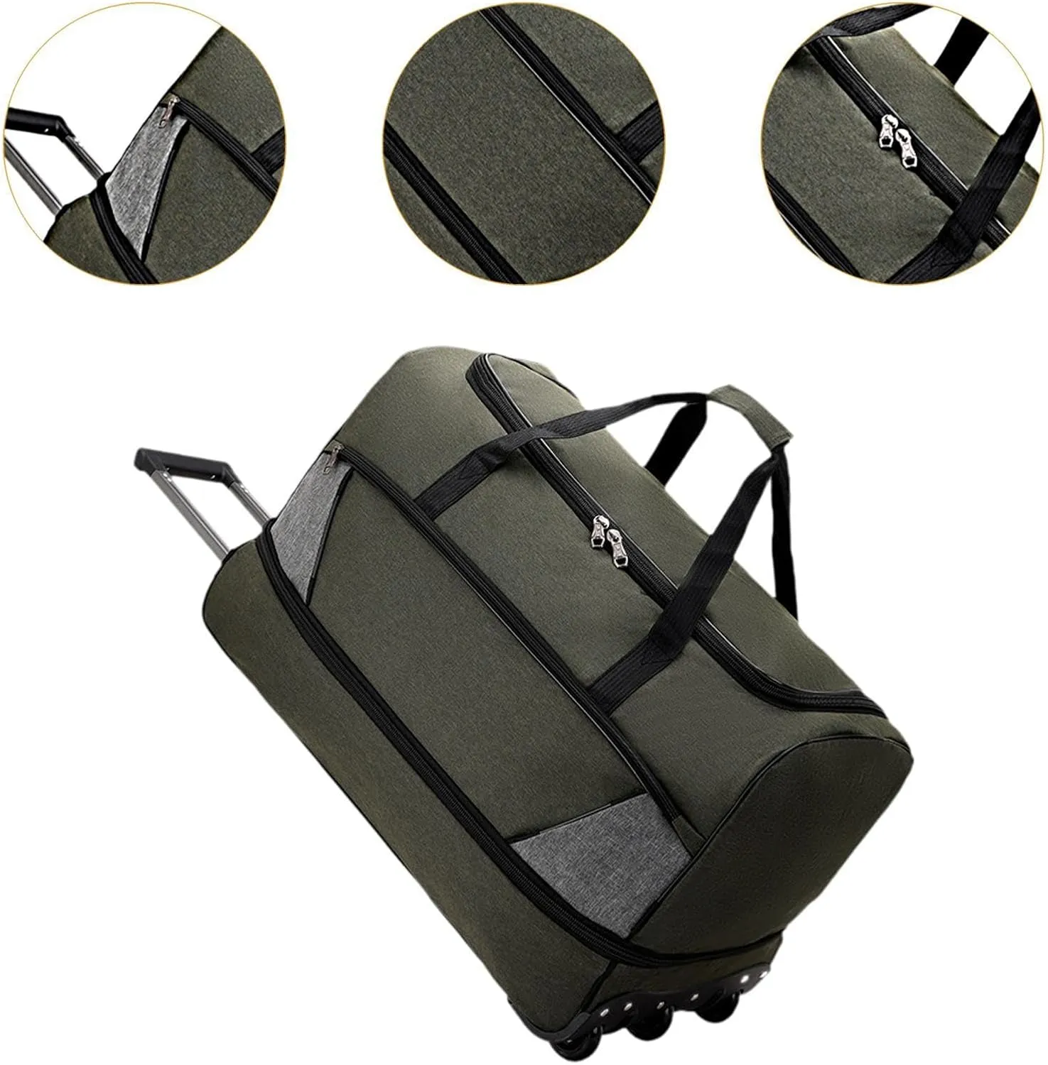 Travel Duffel Bag with Wheels Suit Dress Bag Carrying Case Telescopic Aluminum Handle for Gym Sport Water Resistant Versatile, Green L