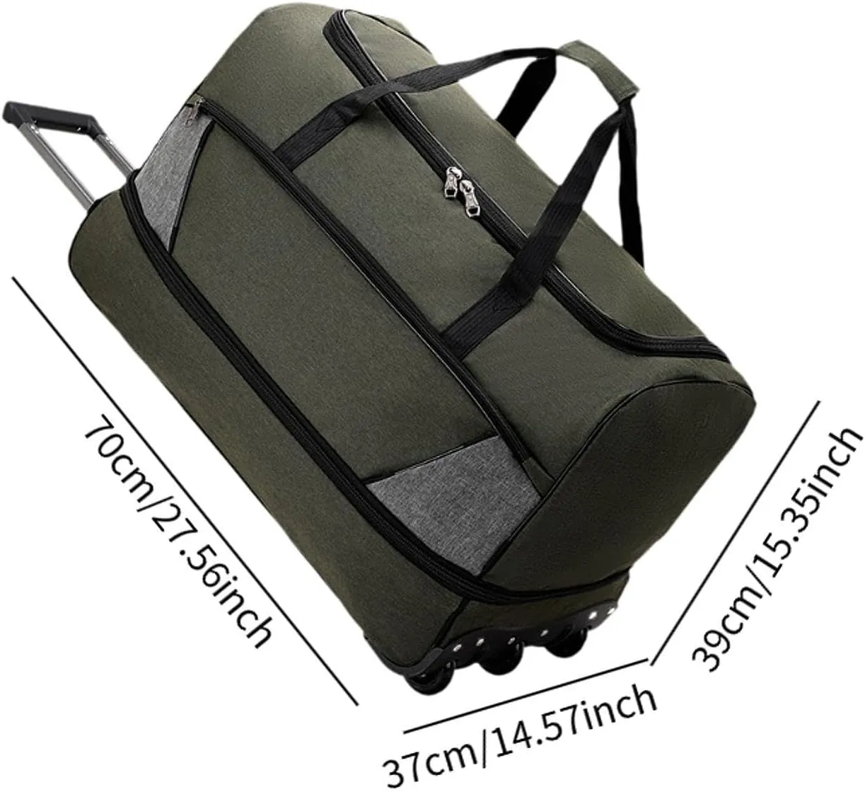 Travel Duffel Bag with Wheels Suit Dress Bag Carrying Case Telescopic Aluminum Handle for Gym Sport Water Resistant Versatile, Green L