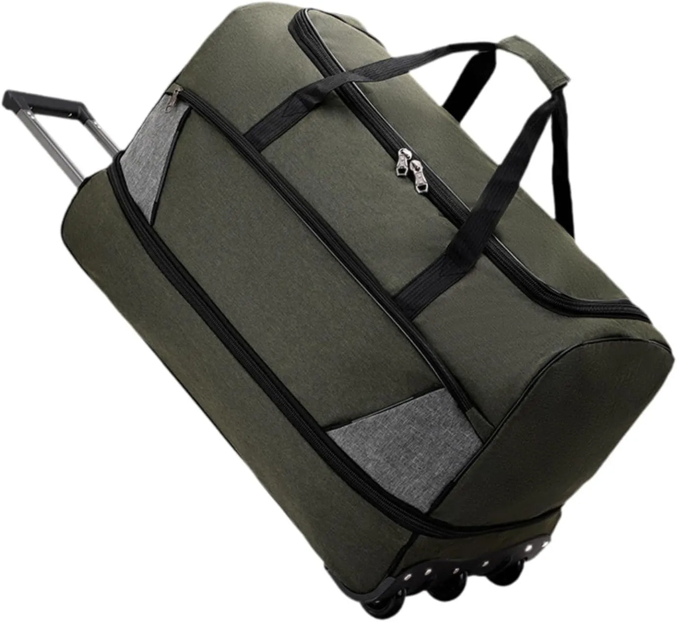 Travel Duffel Bag with Wheels Suit Dress Bag Carrying Case Telescopic Aluminum Handle for Gym Sport Water Resistant Versatile, Green L