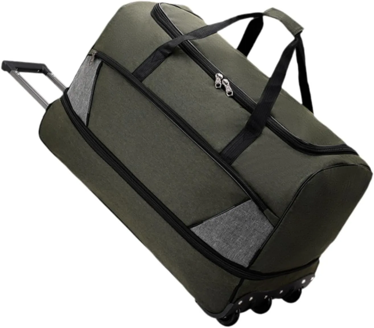 Travel Duffel Bag with Wheels Suit Dress Bag Carrying Case Telescopic Aluminum Handle for Gym Sport Water Resistant Versatile, Green L