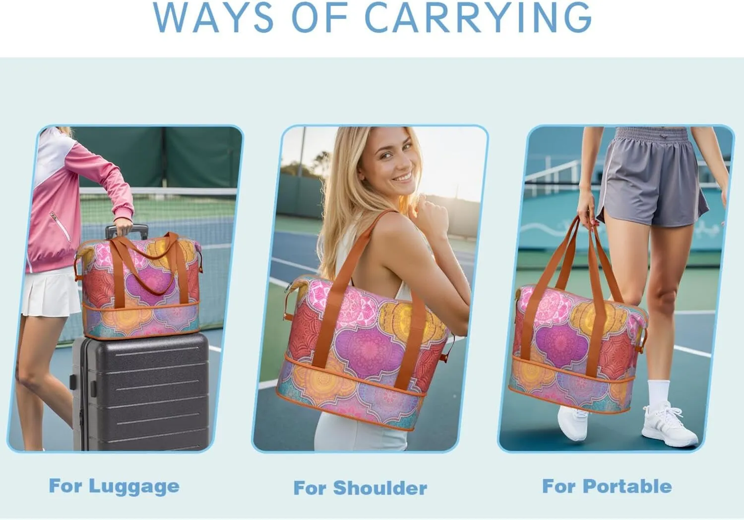 Travel Duffel Bag,Large Weekender Tote for Women, Shoulder Weekender Overnight Bag for Women,Gym Duffel Bag with Wet Pocket