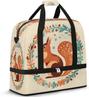 Travel Duffel Bags Animals Squirrel Foldable Weekender Bags for Women with Shoes Compartment Waterproof & Tear Resistant Carry on Overnight Luggage Duffel Bag Shoulder Sports Tote Bag,A-613