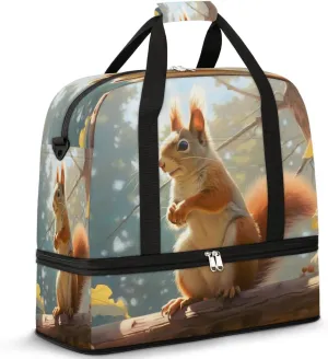 Travel Duffel Bags Animals Squirrel Foldable Weekender Bags for Women with Shoes Compartment Waterproof & Tear Resistant Carry on Overnight Luggage Duffel Bag Shoulder Sports Tote Bag,A-616