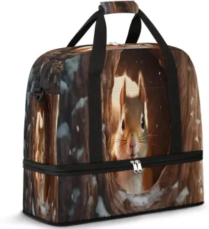 Travel Duffel Bags Cute Squirrel Foldable Weekender Bags for Women with Shoes Compartment Waterproof & Tear Resistant Carry on Overnight Luggage Duffel Bag Shoulder Sports Tote Bag,B-859