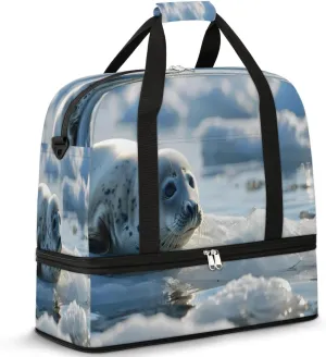 Travel Duffel Bags Seal Animal Ocean Foldable Weekender Bags for Women with Shoes Compartment Waterproof & Tear Resistant Carry on Overnight Luggage Duffel Bag Shoulder Sports Tote Bag,B-523