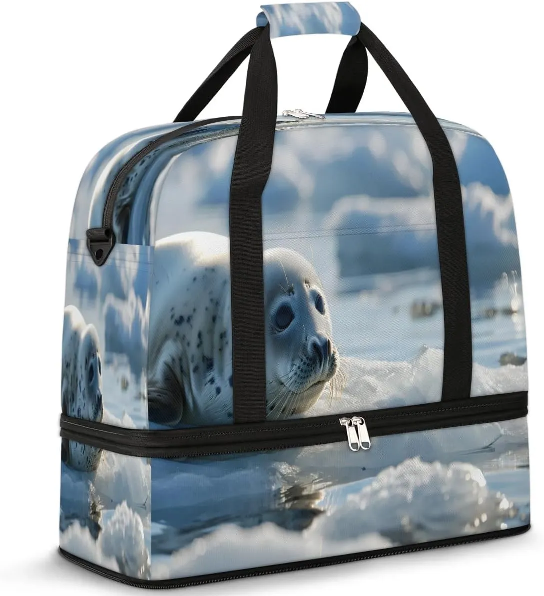 Travel Duffel Bags Seal Animal Ocean Foldable Weekender Bags for Women with Shoes Compartment Waterproof & Tear Resistant Carry on Overnight Luggage Duffel Bag Shoulder Sports Tote Bag,B-523