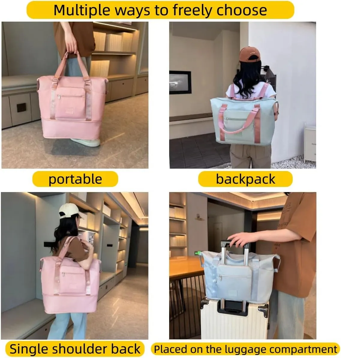 Travel Duffel Bag,Sports Tote Gym Bag,Scalable Capacity Bag,Waterproof Bag,Dry Wet Separation Package，Hand/Shoulder Dual Use (grey)