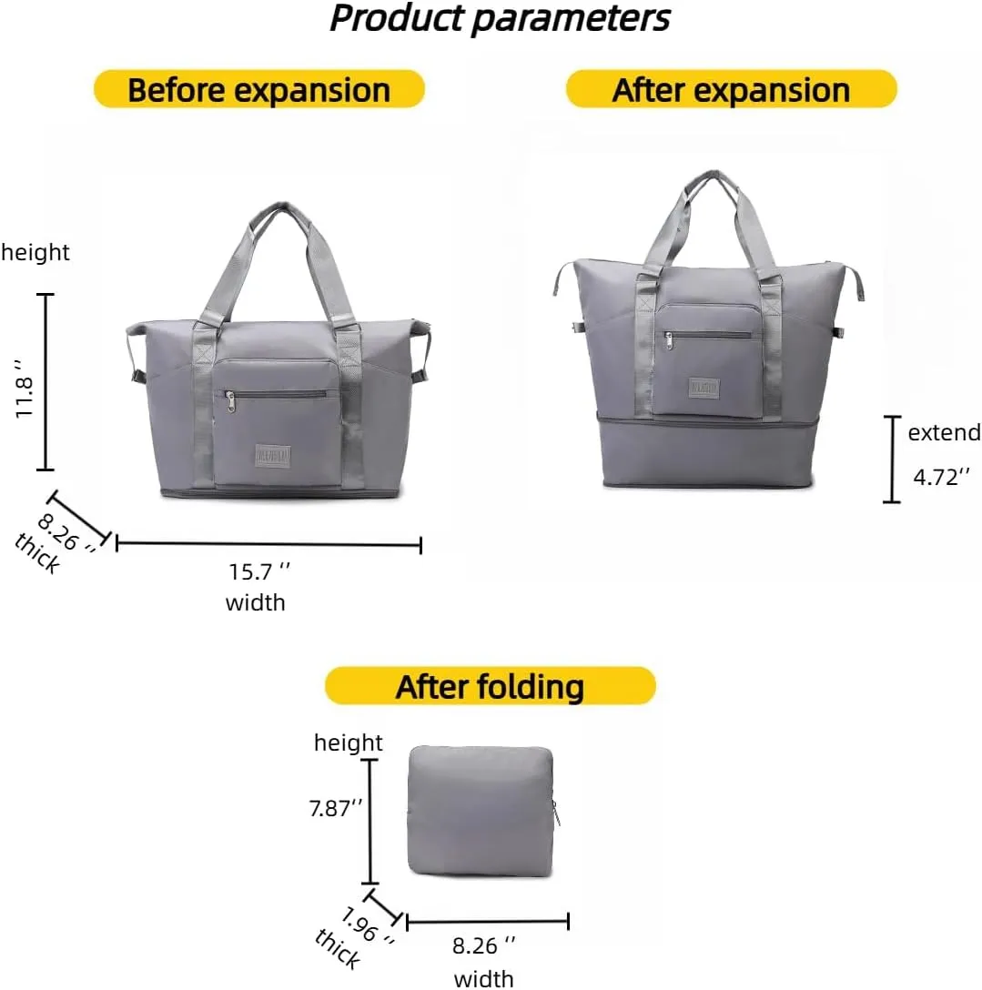 Travel Duffel Bag,Sports Tote Gym Bag,Scalable Capacity Bag,Waterproof Bag,Dry Wet Separation Package，Hand/Shoulder Dual Use (grey)