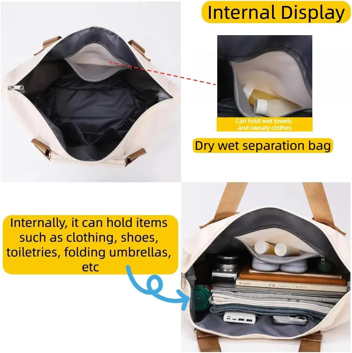 Travel Duffel Bag,Sports Tote Gym Bag,Scalable Capacity Bag,Waterproof Bag,Dry Wet Separation Package，Hand/Shoulder Dual Use (grey)
