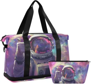 Travel Duffel Gym Sports Luggage Bag Expandable Large Capacity Astronaut Thumbs-up Sports Bag for Women and Men