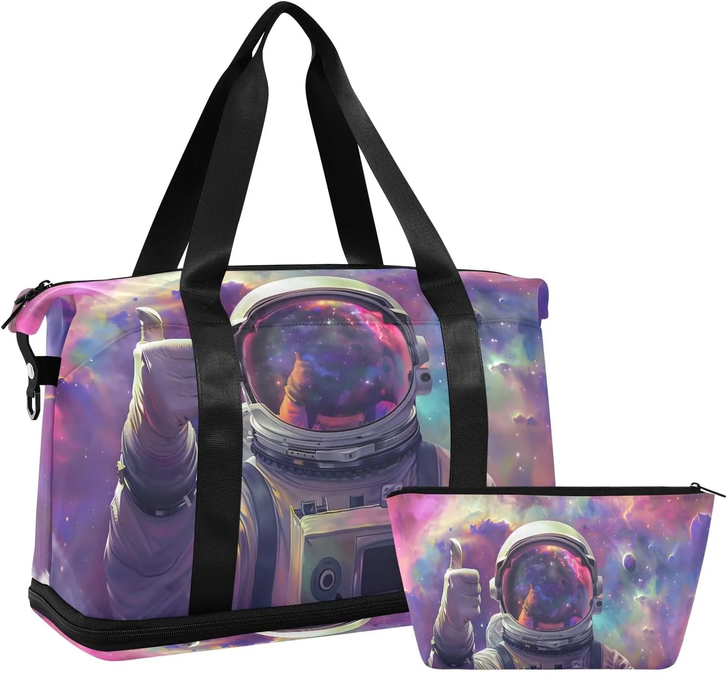 Travel Duffel Gym Sports Luggage Bag Expandable Large Capacity Astronaut Thumbs-up Sports Bag for Women and Men