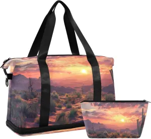 Travel Duffel Gym Sports Luggage Bag Expandable Large Capacity Sunset in Desert Sports Bag for Women and Men