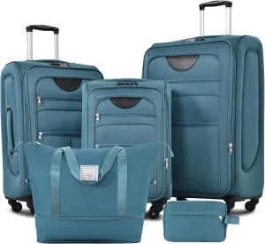 Travel in Style with Expandable 3 Piece Softside Luggage Set, Lightweight Suitcases and Duffel Bag Combo in Green