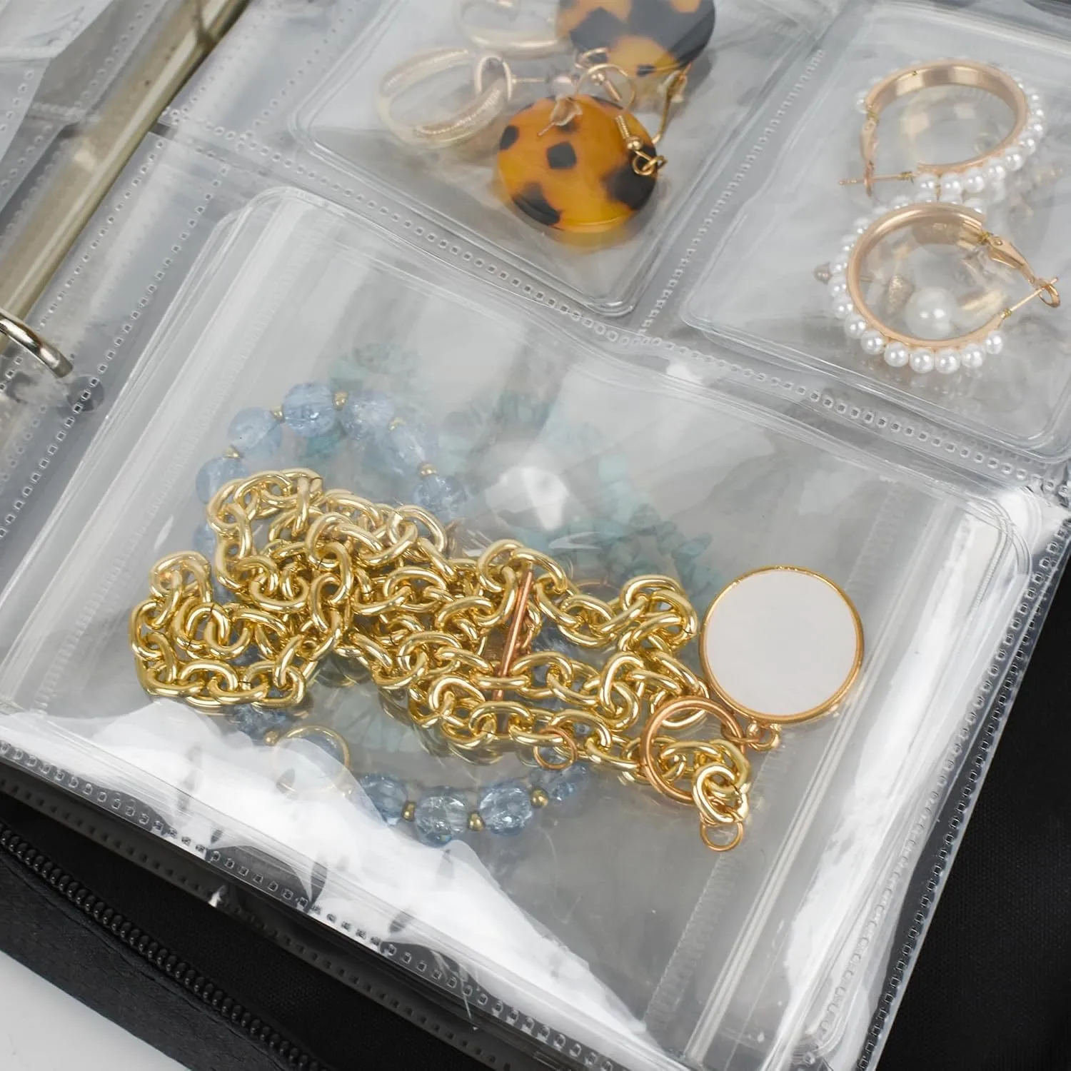 Travel Jewelry Organizer Case Transparent Jewelry Storage Book Binder Bag for Earrings, Rings, Necklace, Bracelet,Inner Pages and Pouches