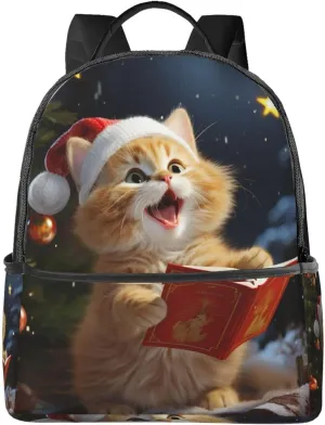Travel Laptop Backpack Cute Cat Sing Christmas Carols Fashion Backpacks for Women Men Computer Bag Lightweight Hiking Daypack