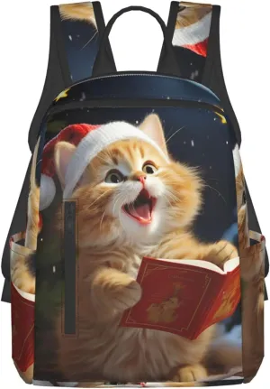 Travel Laptop Backpack Fashion Backpacks for Women Men Cute Cat Sing Christmas Carols Computer Bag Lightweight Hiking Daypack