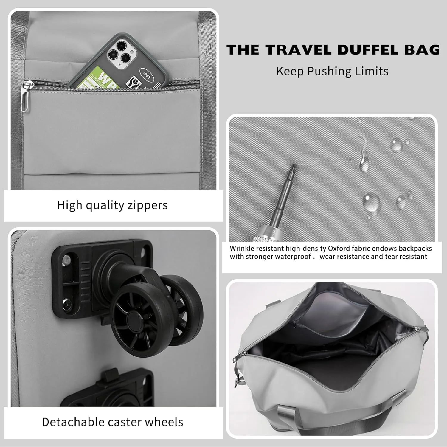 Travel Rolling Duffel Bag with Removable Wheels,Expandable Foldable Carry-On Luggage for Trip or Hospitalization