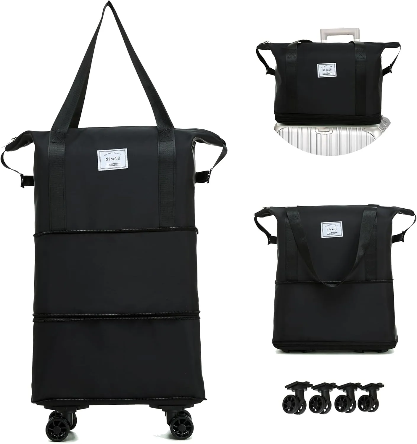 Travel Rolling Duffel Bag with Removable Wheels,Expandable Foldable Carry-On Luggage for Trip or Hospitalization