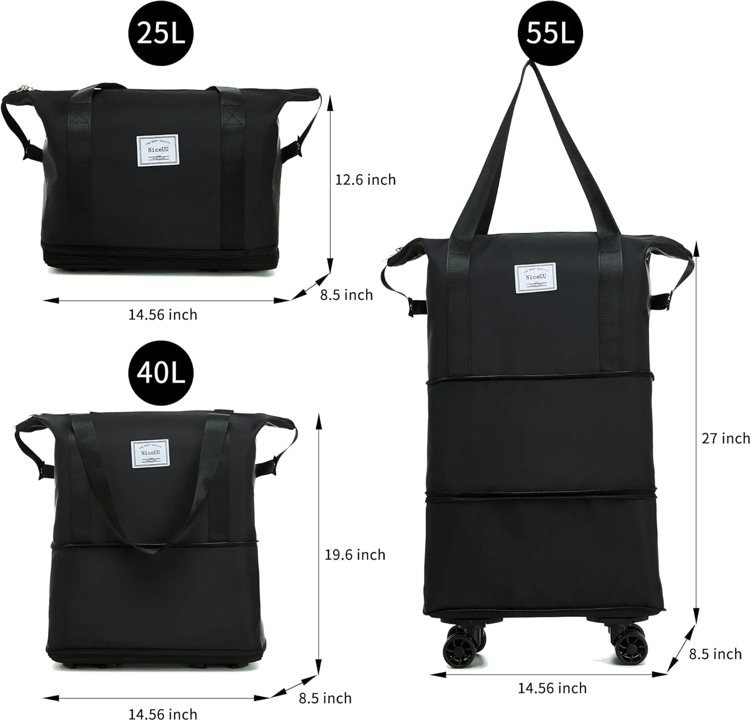 Travel Rolling Duffel Bag with Removable Wheels,Expandable Foldable Carry-On Luggage for Trip or Hospitalization