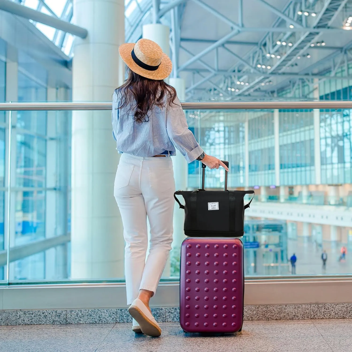 Travel Rolling Duffel Bag with Removable Wheels,Expandable Foldable Carry-On Luggage for Trip or Hospitalization