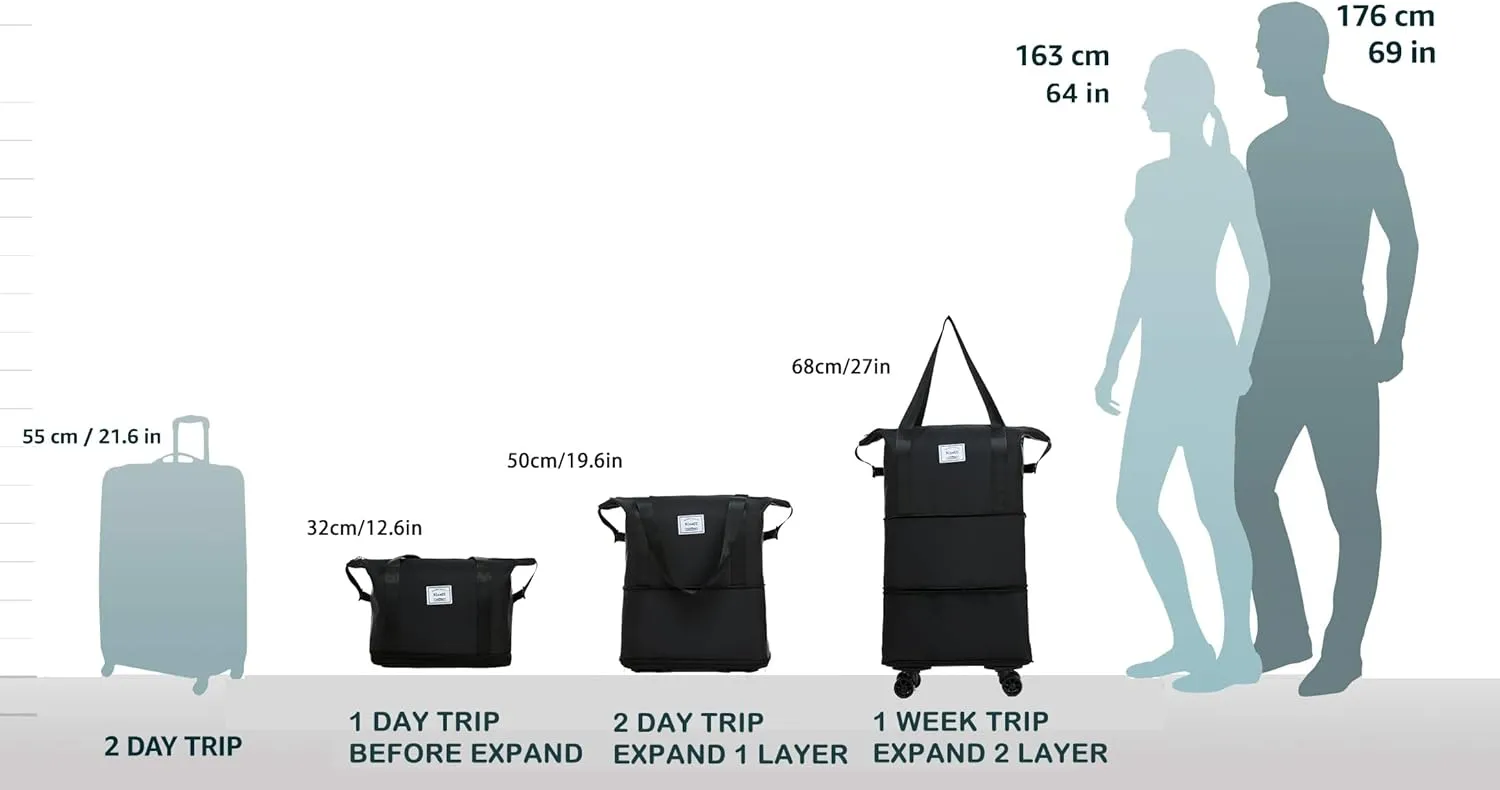 Travel Rolling Duffel Bag with Removable Wheels,Expandable Foldable Carry-On Luggage for Trip or Hospitalization