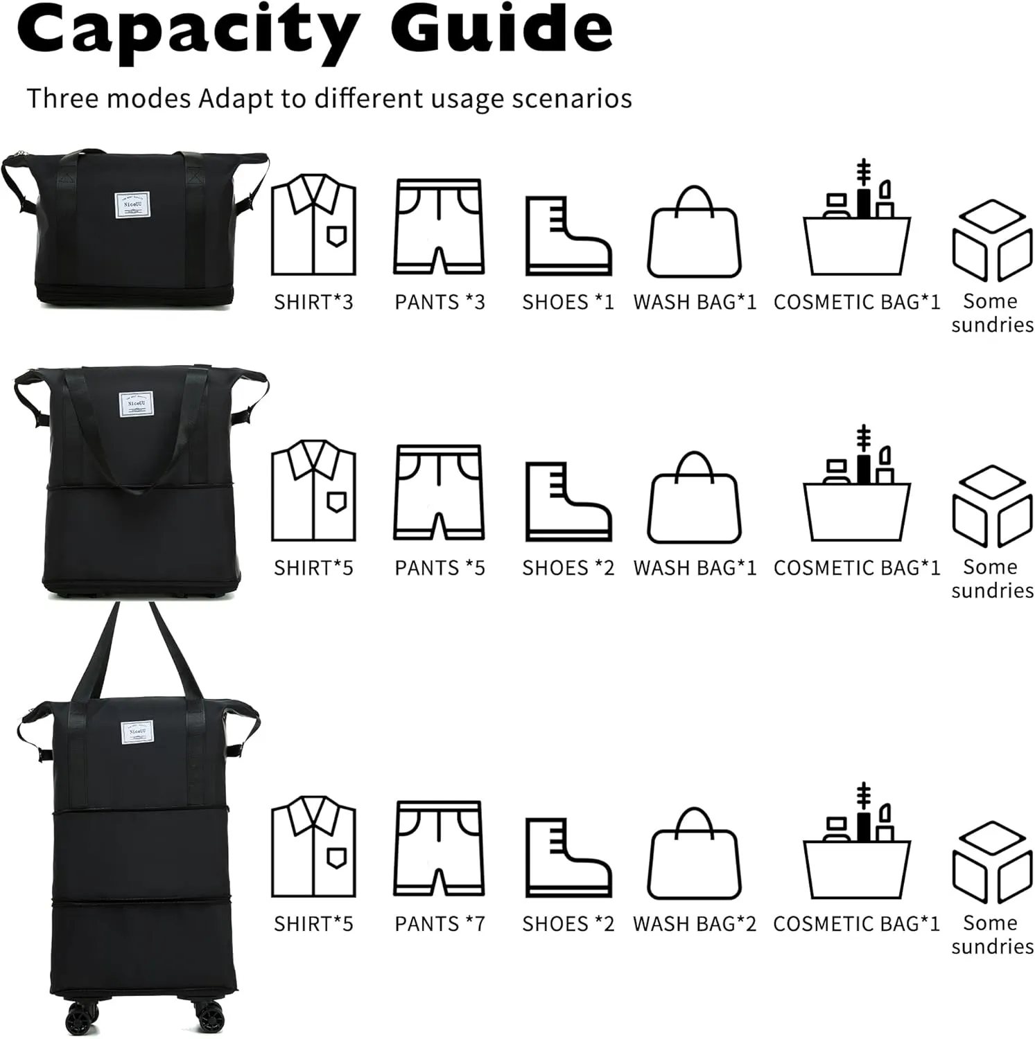 Travel Rolling Duffel Bag with Removable Wheels,Expandable Foldable Carry-On Luggage for Trip or Hospitalization