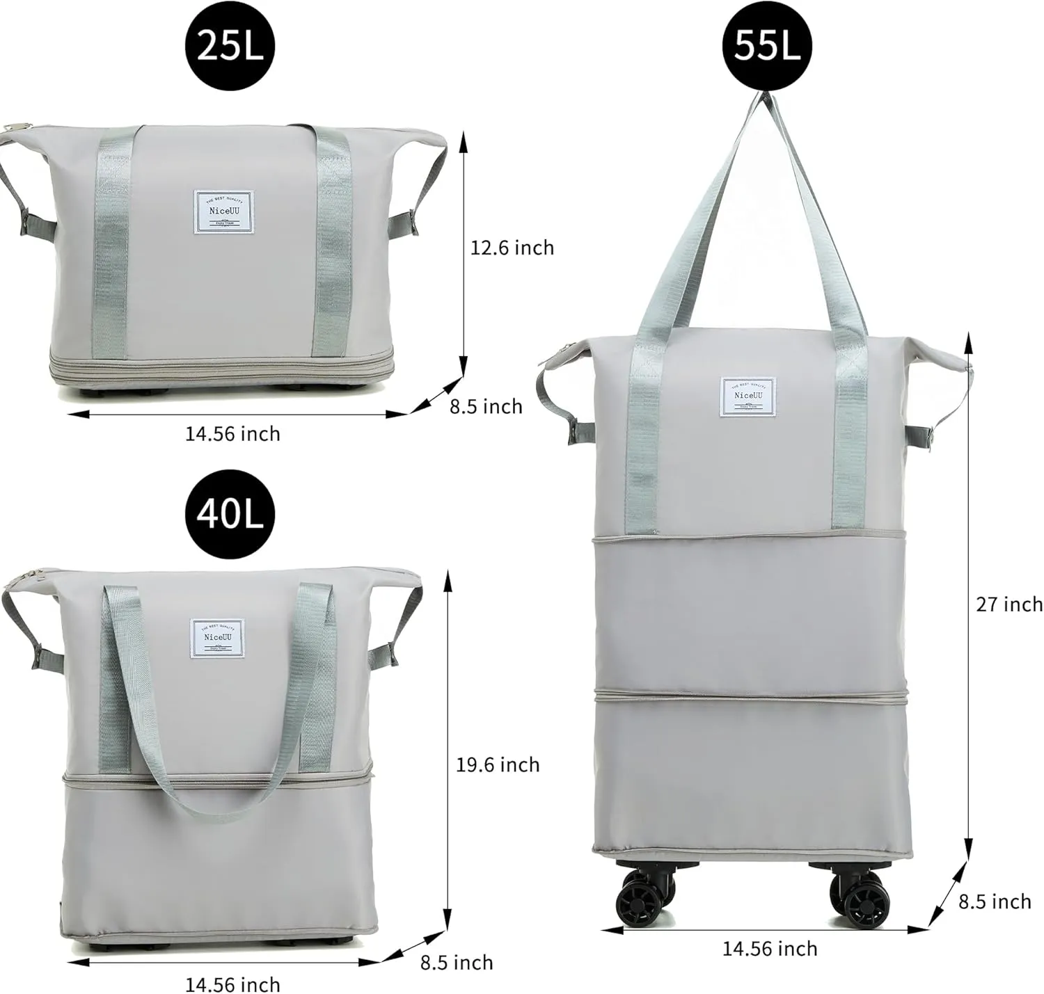 Travel Rolling Duffel Bag with Removable Wheels,Expandable Foldable Carry-On Luggage for Trip or Hospitalization