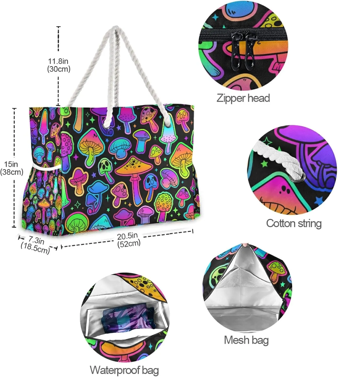 Travel Tote Bags Top Zipper,Women Waterproof Sandproof
