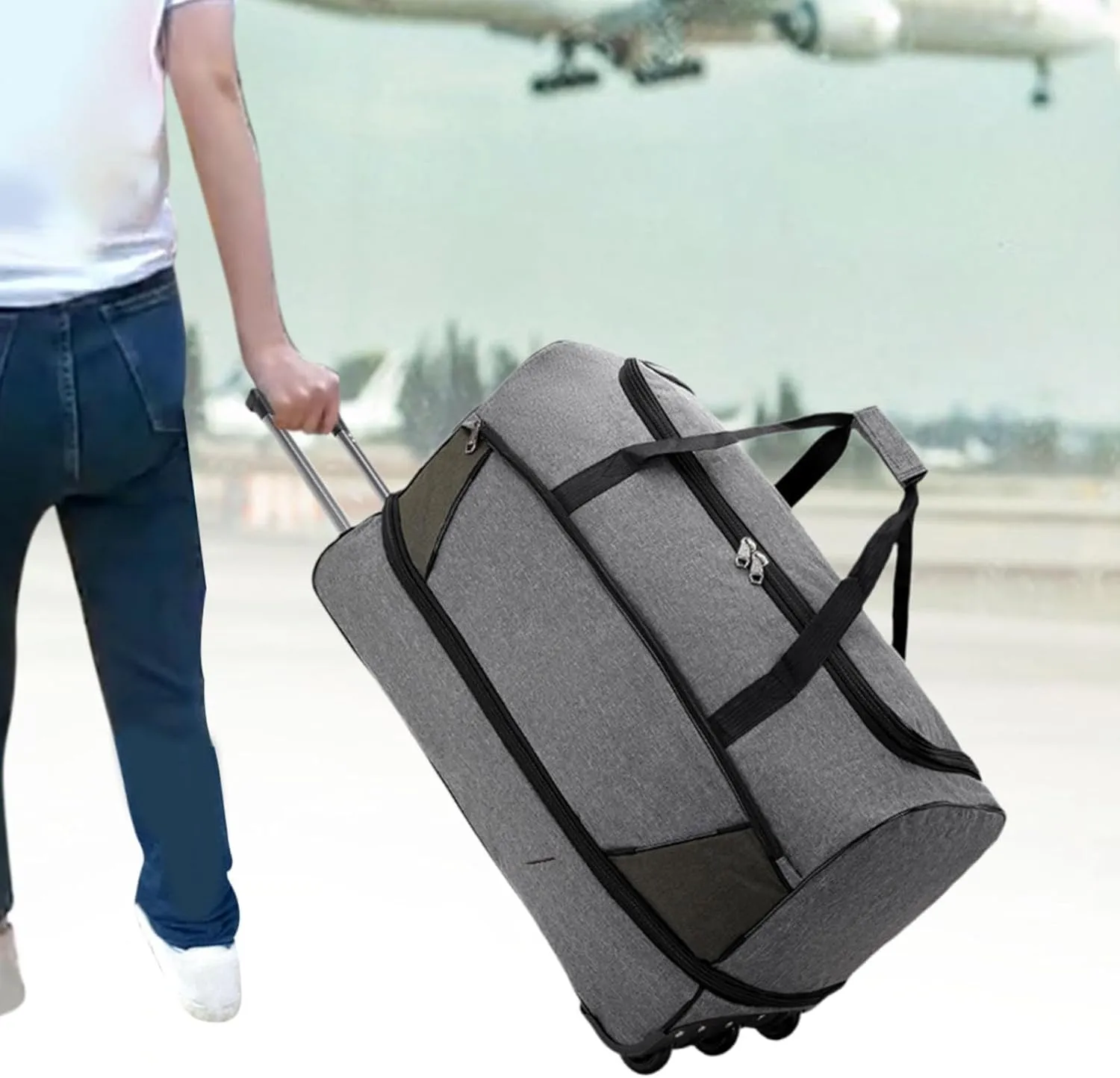 Travel Trolley Duffel Bag with Wheels for Men And Women, Gray, S