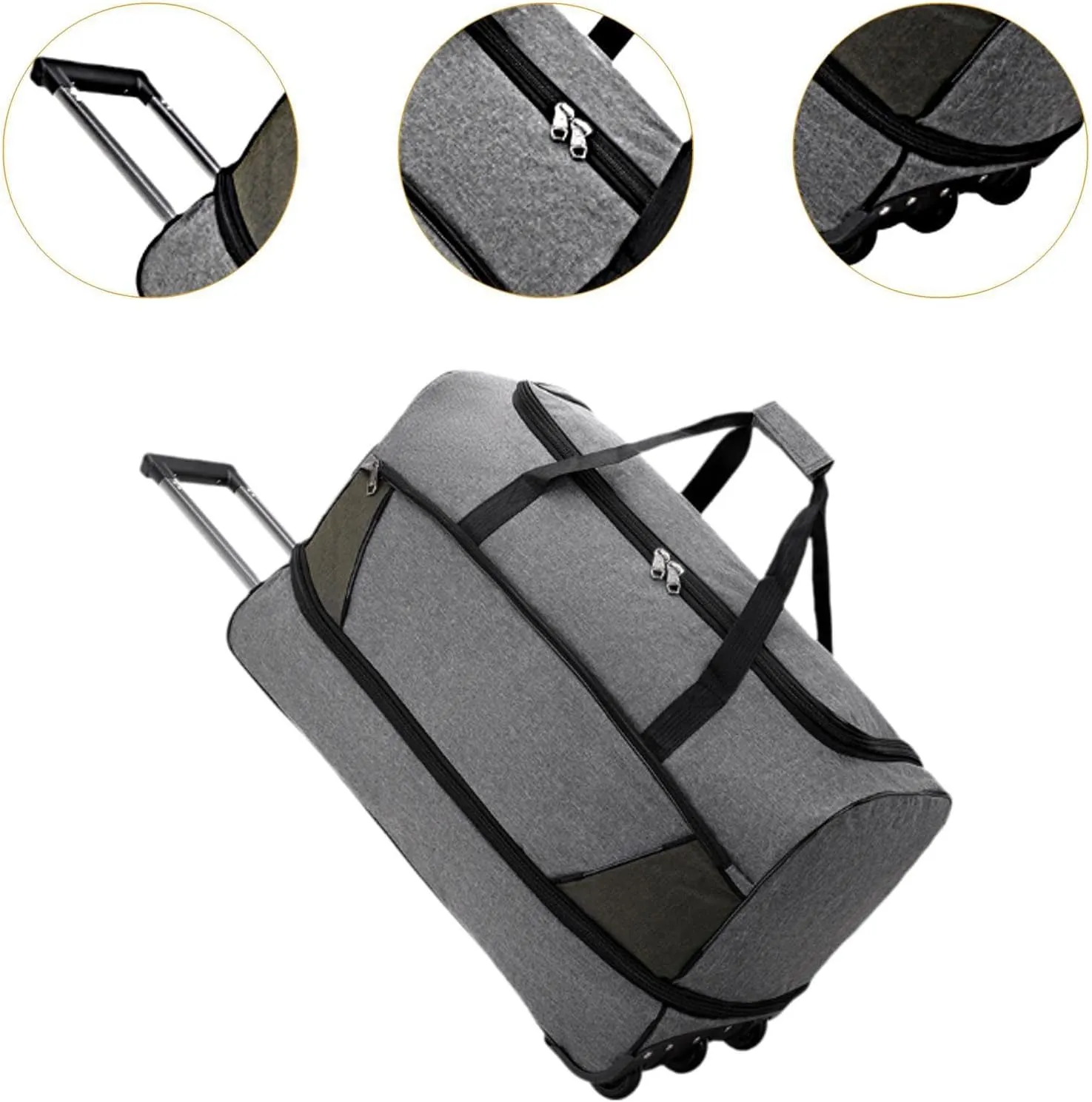 Travel Trolley Duffel Bag with Wheels for Men And Women, Gray, S