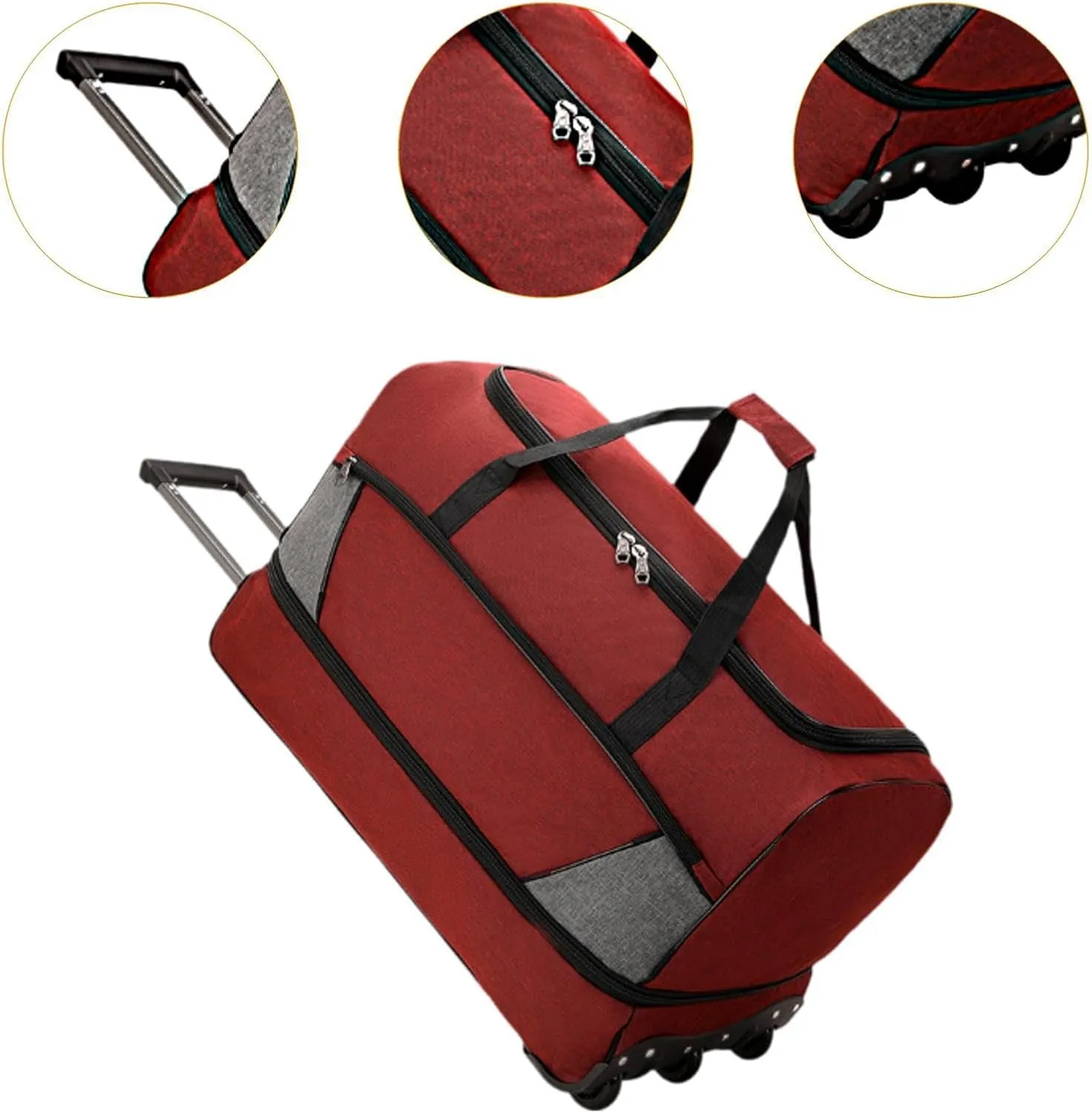 Travel Trolley Duffel Bag with Wheels for Men And Women, Red, S