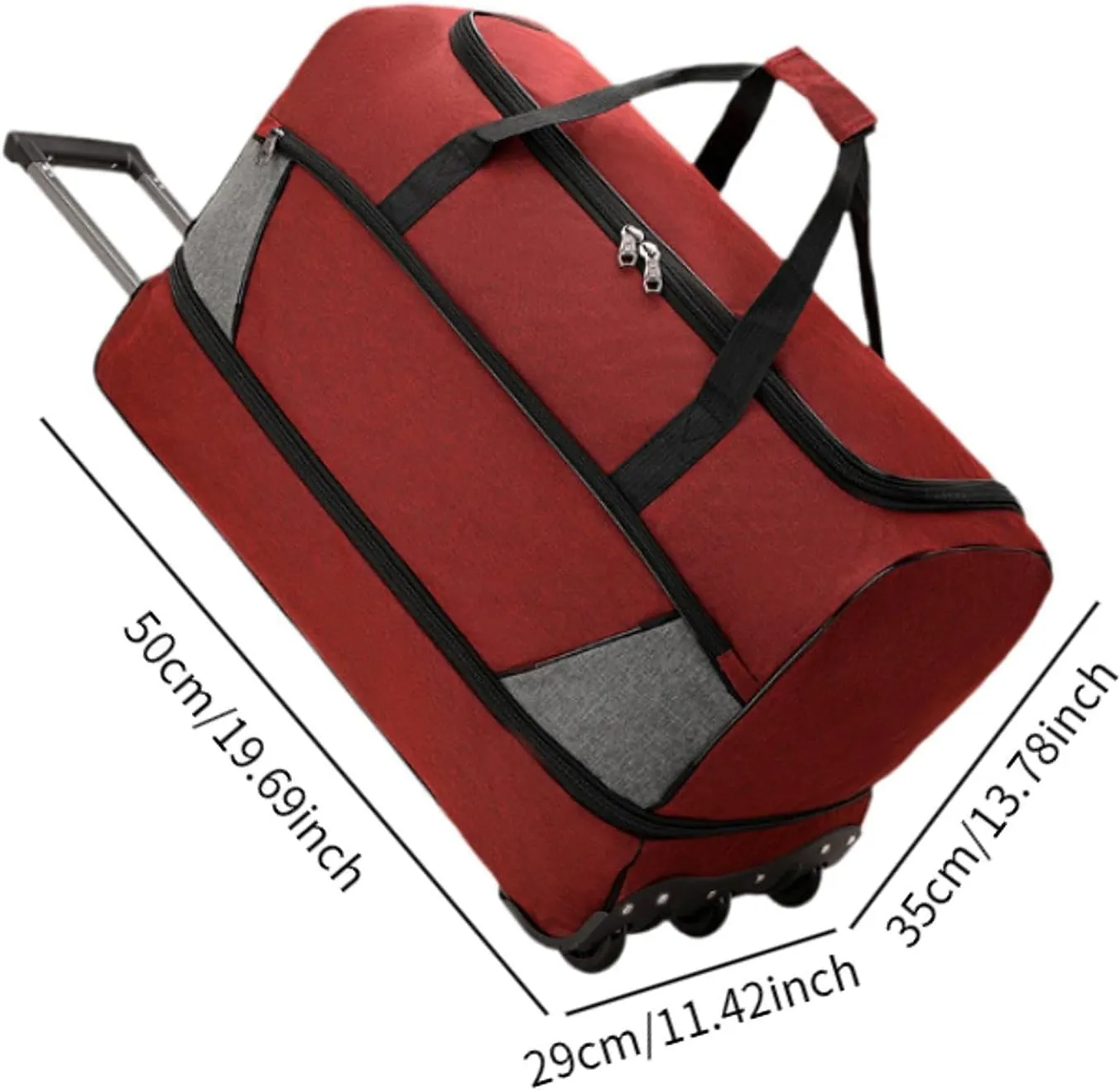 Travel Trolley Duffel Bag with Wheels for Men And Women, Red, S