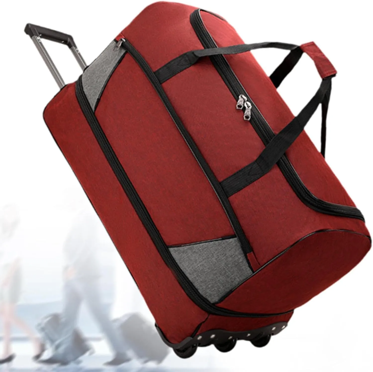 Travel Trolley Duffel Bag with Wheels for Men And Women, Red, S