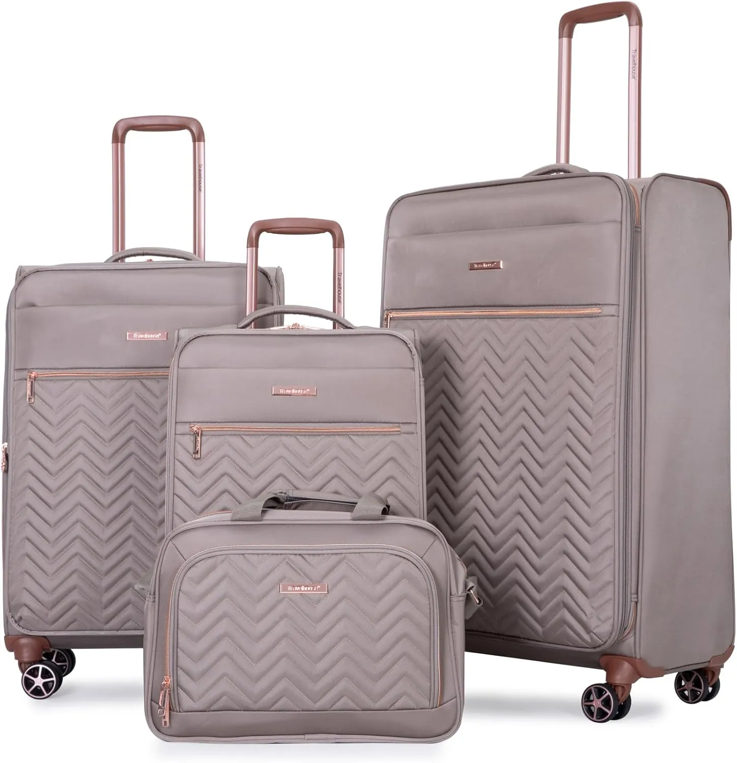 Travelhouse Luggage Sets 4 Piece with Duffel Bag Softside Upright Expandable Suitcases Set with Spinner Wheels Lightweight Travel with TSA-Approved Lock (Khaki)