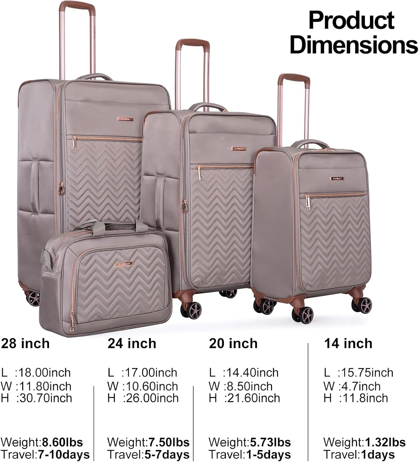 Travelhouse Luggage Sets 4 Piece with Duffel Bag Softside Upright Expandable Suitcases Set with Spinner Wheels Lightweight Travel with TSA-Approved Lock (Khaki)