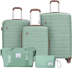 Travelhouse Luggage Sets 5 Piece,PP Hardshell Carry on Suitcase Set,Travel Suitcases with Double Spinner Wheels and TSA Lock (GREEN)