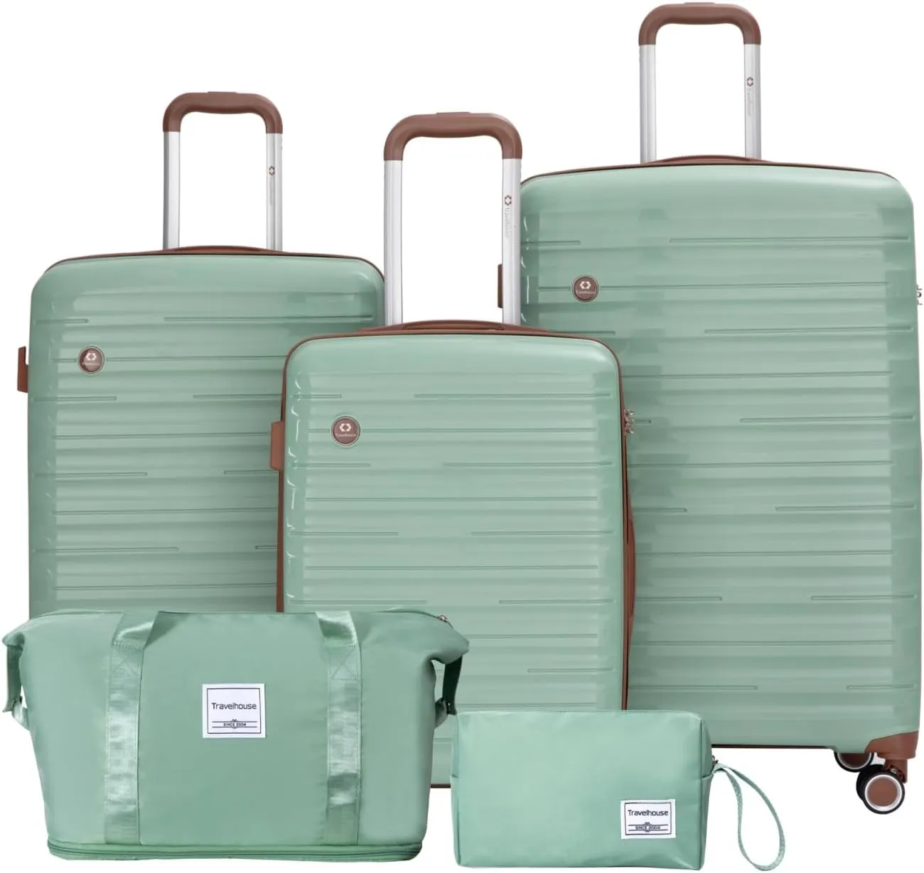 Travelhouse Luggage Sets 5 Piece,PP Hardshell Carry on Suitcase Set,Travel Suitcases with Double Spinner Wheels and TSA Lock (GREEN)