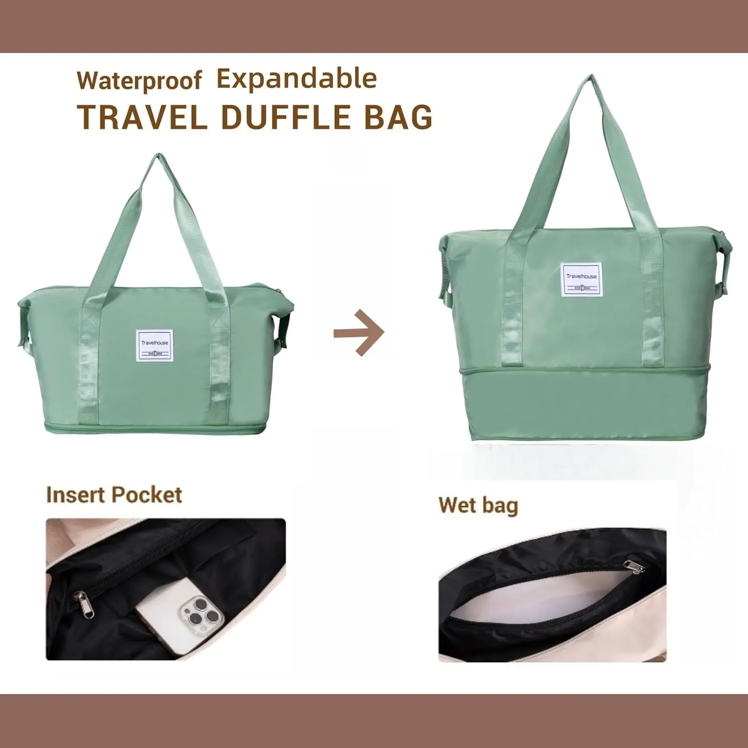Travelhouse Luggage Sets 5 Piece,PP Hardshell Carry on Suitcase Set,Travel Suitcases with Double Spinner Wheels and TSA Lock (GREEN)