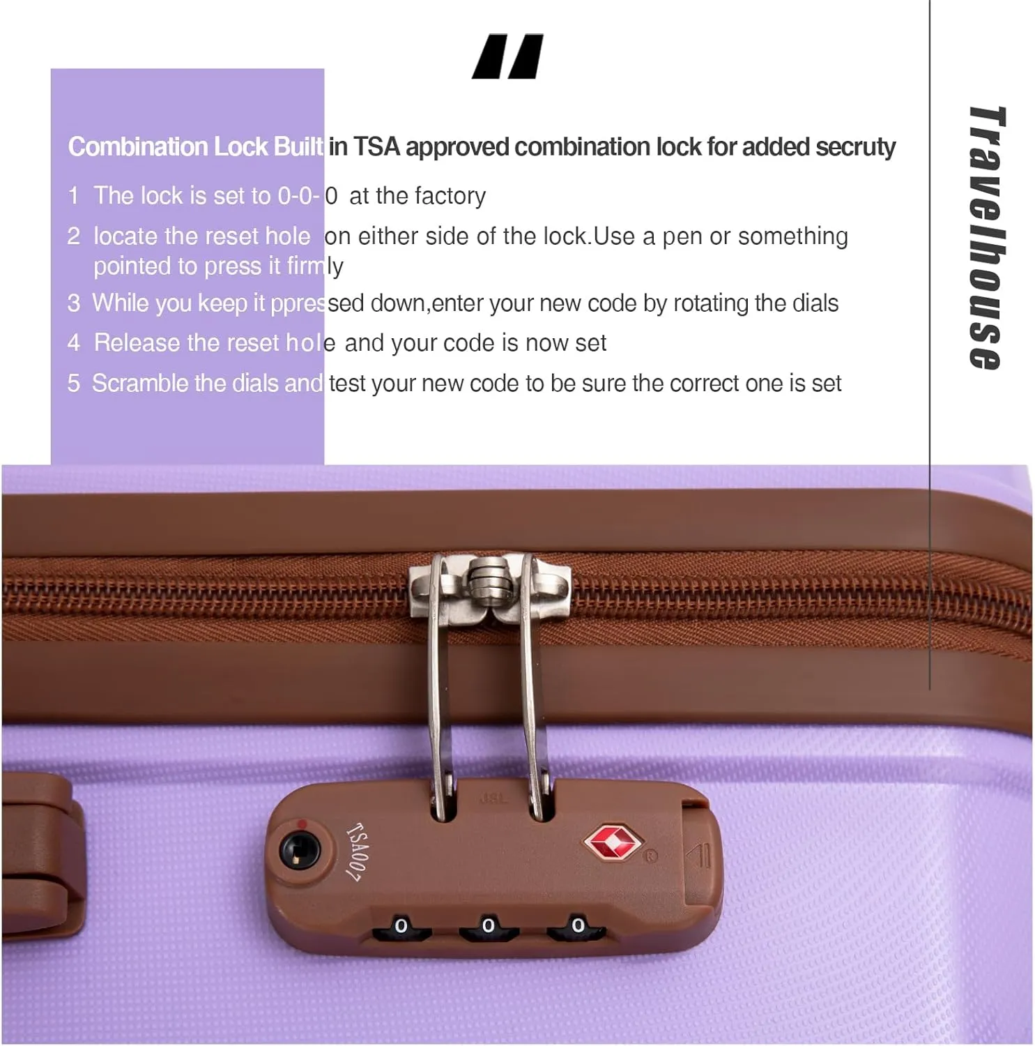 Travelhouse Luggage Sets 5 Piece,PP Hardshell Carry on Suitcase Set,Travel Suitcases with Double Spinner Wheels and TSA Lock (PURPLE)