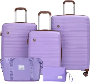 Travelhouse Luggage Sets 5 Piece,PP Hardshell Carry on Suitcase Set,Travel Suitcases with Double Spinner Wheels and TSA Lock (PURPLE)