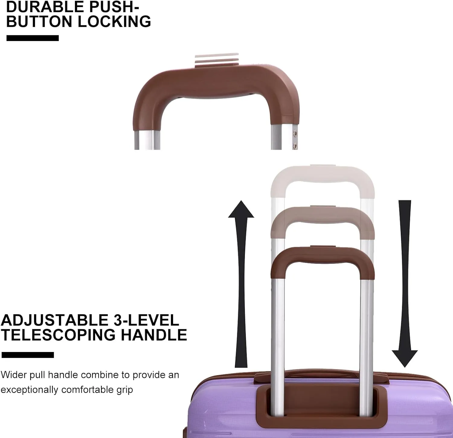 Travelhouse Luggage Sets 5 Piece,PP Hardshell Carry on Suitcase Set,Travel Suitcases with Double Spinner Wheels and TSA Lock (PURPLE)