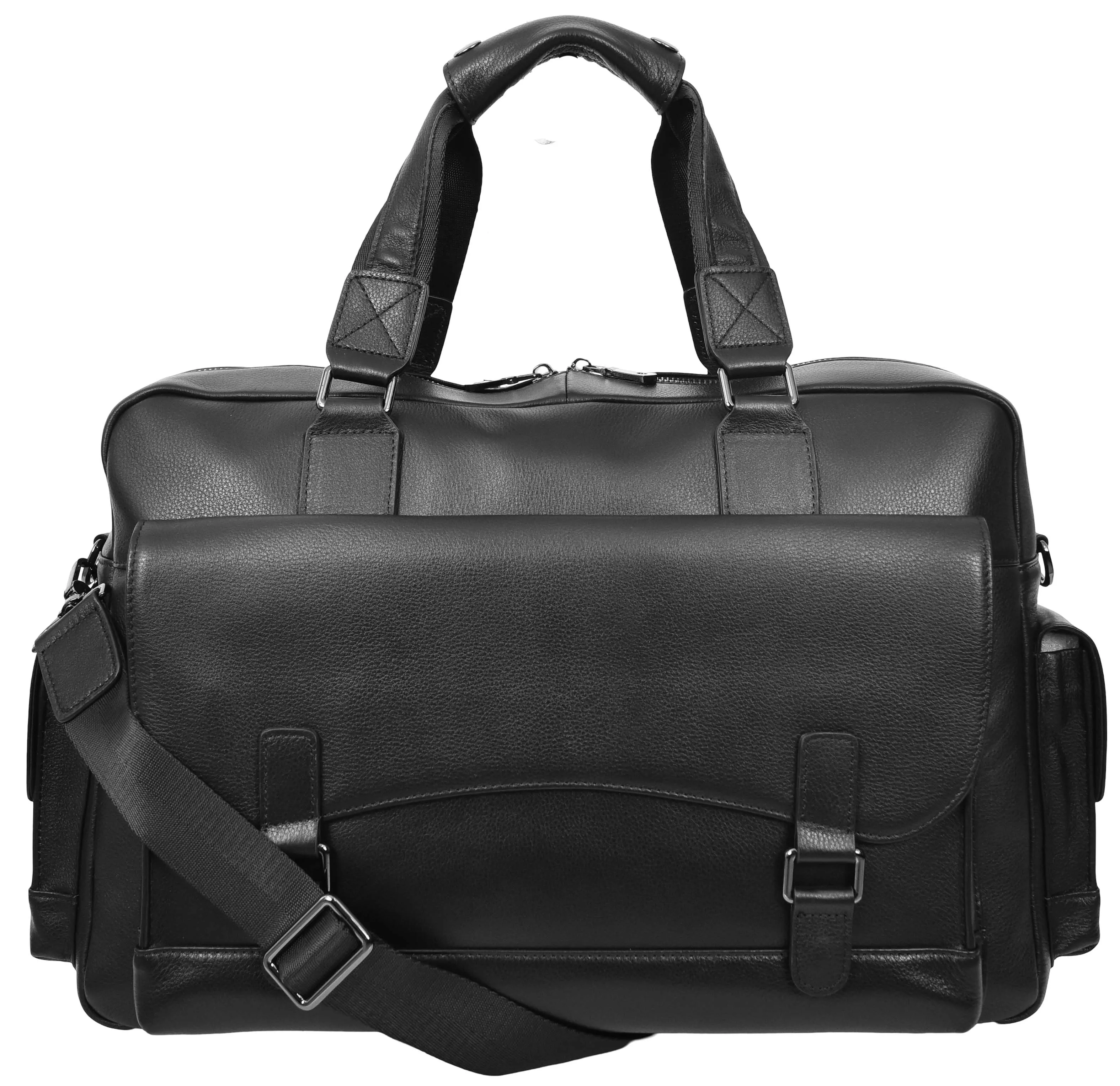 Trekaway Leather Holdall Mid-Size Travel Duffel Bag Black 