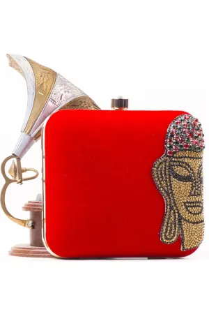 Trendy Red Color Embroidered Art Silk Clutch Purses