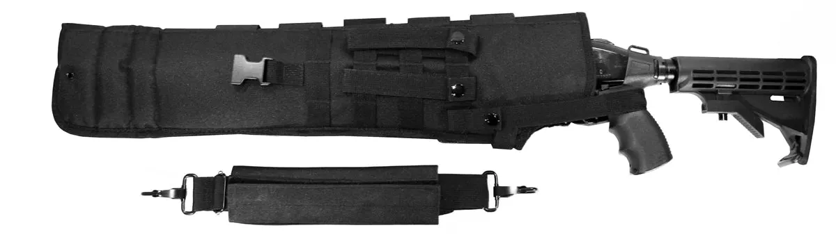 Trinity scabbard for mossberg 590® Shockwave Tactical case Hunting Storage Soft Range molle Holster Bag Shoulder Military Security ATV Horse Motorcycle Truck Quad Carry Padded Bag Black 25 inches.