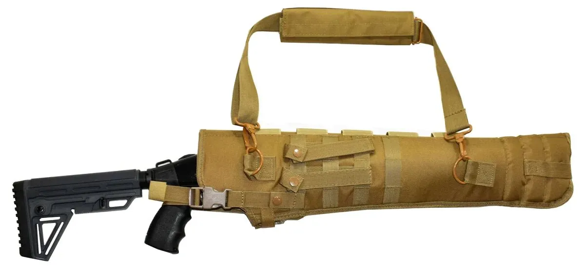 Trinity scabbard for Remington Model 870 TAC-14 Pump Action Tactical case Hunting Storage Soft Range molle Holster Bag Shoulder Military Security ATV Horse Motorcycle Padded Bag TAN 25 inches.