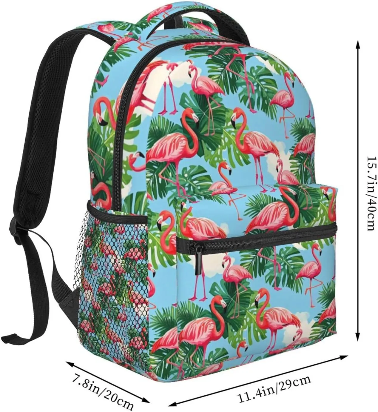 Tropical Flamingo and Palm Leaf Adult Backpacks 15 Inch Laptop Backpack Double Shoulder Bag for Work Travel Gifts