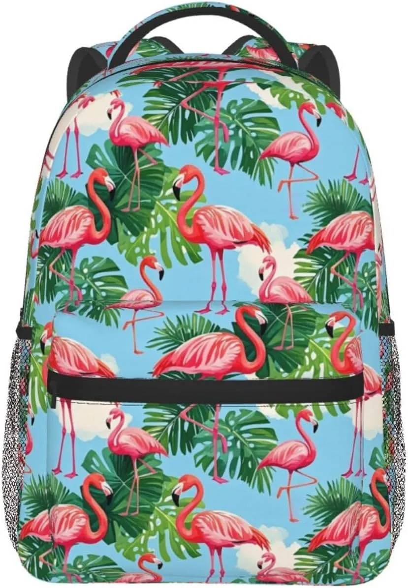 Tropical Flamingo and Palm Leaf Adult Backpacks 15 Inch Laptop Backpack Double Shoulder Bag for Work Travel Gifts
